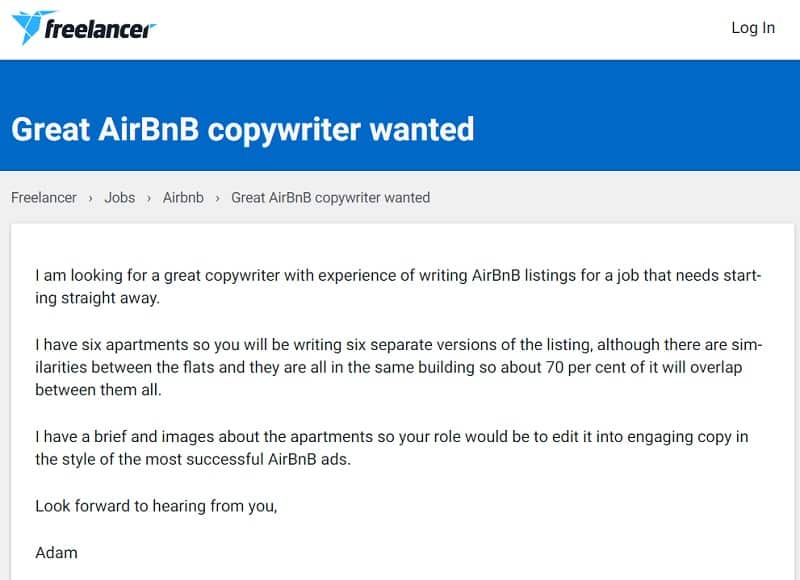 AirBnB Writer job